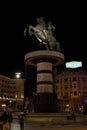 Fountain in Macedonia Square, Skopje, and statue of Warrior on Horse, resembling Alexander the Great