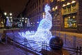 Illumination composition on Malaya Sadovaya street. New Year`s St. Petersburg.