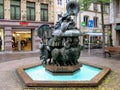 The fountain March of the Sheep by Will Lofy at Roude Petz marker, Luxembourg