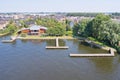 a fountain in the middle of a body of water