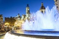 Fountain on Modernism Plaza of the City Hall of Valencia, Town hall Square, Spain.