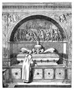 The fountain of the Monks, has the Certosa of Pavia. - Drawing of E. Lechevallier-Chevignard, vintage engraving Royalty Free Stock Photo