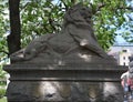 Fountain-monument is composed of a pedestal, with a lion lying on top