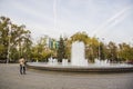 Fountain near Arch of saint Georgiy and bust of Geogiy Zhukov Royalty Free Stock Photo