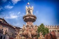 Fountain of Neptune, aka Fontana del Nettuno in Trento, Italy at the central square, before the Cathedral Royalty Free Stock Photo