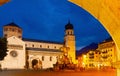 Fountain of Neptune and cathedral on Piazza Duomo in Trento in evening Royalty Free Stock Photo