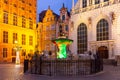 Fountain of Neptune in Gdansk at night, Poland Royalty Free Stock Photo