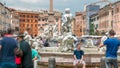 The fountain of Neptune on Navona square timelapse in Rome, Italy. Royalty Free Stock Photo