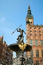 Fountain of the Neptune in old town of Gdansk Royalty Free Stock Photo