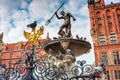 Fountain of the Neptune in old town of Gdansk, Poland Royalty Free Stock Photo