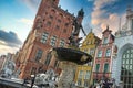 Fountain of Neptune in old town in Gdansk, symbol of the city. Poland Royalty Free Stock Photo