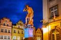 Fountain of the Neptune on the Town Hall Square of Jelenia Gora at night, Poland