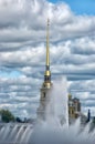 Fountain on the Neva River in front of the Peter and Paul Fortress Royalty Free Stock Photo