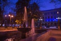 Fountain in the night park. Late Autumn Night in the Park Royalty Free Stock Photo