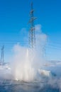 Fountain in a nonfreezing reservoir Royalty Free Stock Photo