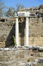 Fountain Nymphaeum in Side. Turkey. Manavgat. Alania. Monumental Fountain. Nymphaeum. Ancient ruins Royalty Free Stock Photo