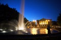 Fountain before opera house in Poznan at night Royalty Free Stock Photo