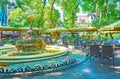 The fountain and outdoor cafe in Palais Royal Park, Odessa, Ukraine