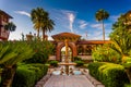 Fountain and palm trees at Flagler College, St. Augustine, Florida. Royalty Free Stock Photo