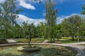 Fountain and park in the center of the town of Hisarya, Bulgaria