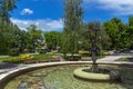 Fountain and park in the center of the town of Hisarya, Bulgaria Royalty Free Stock Photo