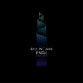 Fountain park logo. Luxury Apartments emblem. Tower as wave fountain with beautiful lighting.