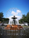 Fountain in the park, sculpture, city, architecture in summer