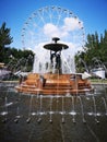 Fountain in the park, sculpture, city, architecture in summer