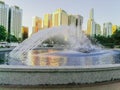 A fountainin the Park when sun is rising Royalty Free Stock Photo