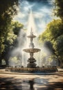 Fountain Park Trees Sky Background Downtown Mexico Painted Grain
