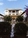 Fountain in the Patio de la Acequia in the Generalife gardens of the Alhambra palace in Granada, Andalusia, Spain Royalty Free Stock Photo