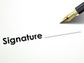 Fountain pen and the area for signature over document Royalty Free Stock Photo