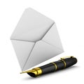 Fountain pen and envelope on white background Royalty Free Stock Photo