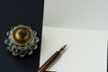 Fountain pen, inkwell, letter Royalty Free Stock Photo