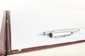 Fountain pen lying on blank paper Royalty Free Stock Photo