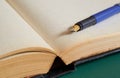 The fountain pen is lying on the open book. Close up Royalty Free Stock Photo