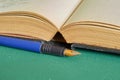 The fountain pen is lying on the open book. Close up Royalty Free Stock Photo