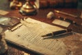 Fountain pen lying on vintage handwritten ledger sheet on desk Royalty Free Stock Photo