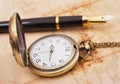 Fountain pen and pocketwatch Royalty Free Stock Photo