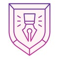Fountain pen in shield flat icon. Copyright protection emblem violet icons in trendy flat style. Fountain pen bage