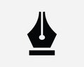 Fountain Pen Tip Icon. Tip Nib Calligraphy Ink Draw Drawing Write Luxury Stationery. Black White Sign Symbol EPS Vector