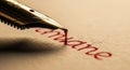 Fountain pen writing on paper closeup Royalty Free Stock Photo