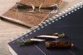 Fountain pens and diaries with leather cover