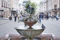 Fountain The Pigeons on pedestrian tourist street Bauman, Kazan, Russia