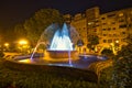 Fountain in Plaza de Compostela square in city of Vigo during night Royalty Free Stock Photo