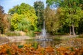 Fountain in the pond in Bernardinu park in Vilnius Royalty Free Stock Photo