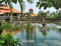 A fountain pond in front of balinese hindu temple on Bali island in Indonesia