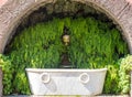 Fountain on promenade in the picturesque village Bogliasco on Ligurian seashore near Genoa, Italy