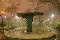 Fountain in public park of Odessa city on foggy night Royalty Free Stock Photo