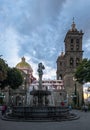 Fountain and Puebla Cathedral - Puebla, Mexico Royalty Free Stock Photo